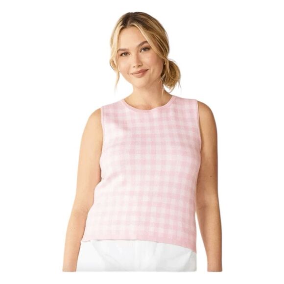Draper James RSVP Sweater Vest Pink White Gingham Knit S - Picture 1 of 8
